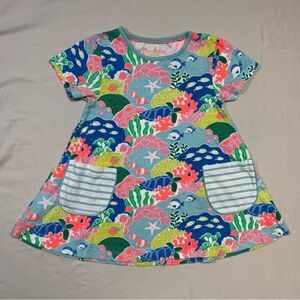 MINI BODEN Shirt Girl’s 7-8 Top Neon Coral Reef Colorful Summer Cotton Beach Sea